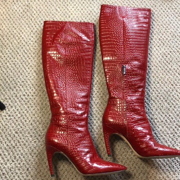 Sam Edelman Shoes | Sam Edelman Fraya Red Croc Leather Boot | Color: Red | Size: 6 | Mamjady's Closet